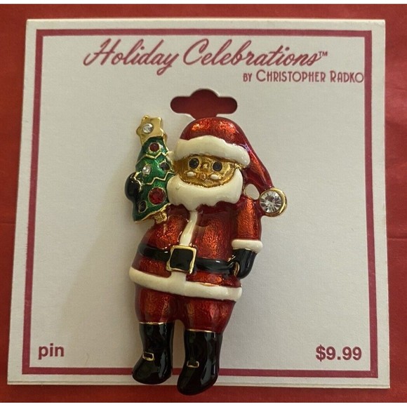 Vintage Christopher Radko Christmas Santa Claus Pin Holiday Brooch NEW - Picture 1 of 1